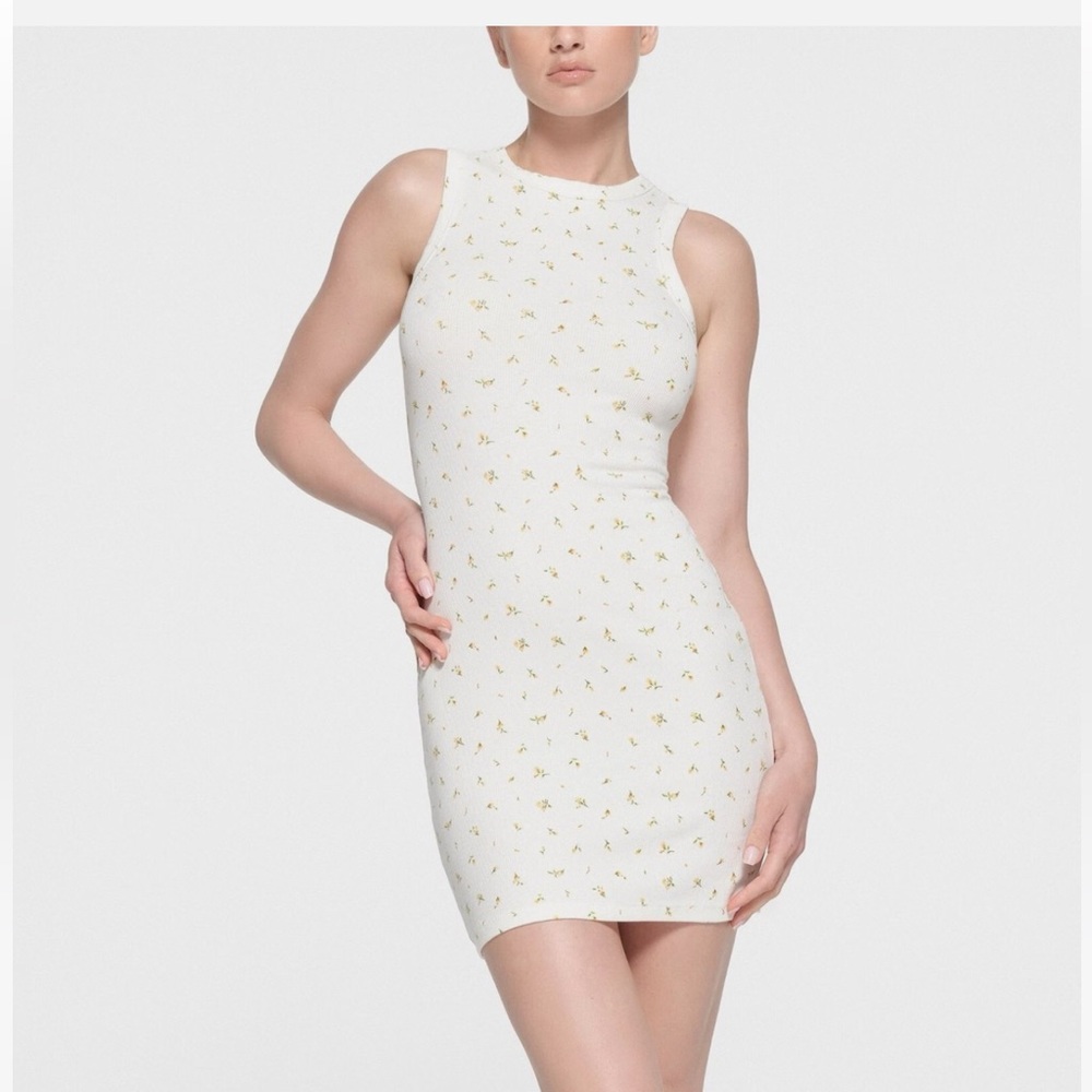 NWT SKIMS COTTON RIB TANK DRESS | MARIGOLD ROSEBUD